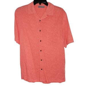 Geoffrey Beene size small men's camp shirt button down ditzy floral coral combo